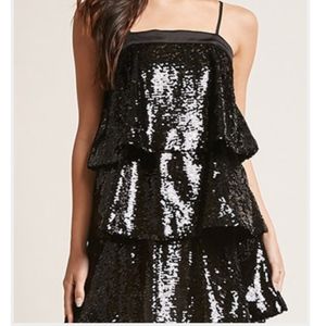 Shimmer Glitter Sequin Black Tiered Dress